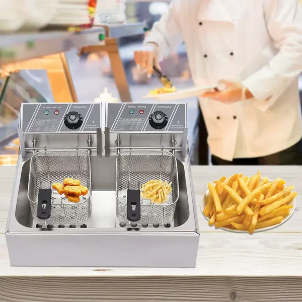 Fritézy 12 L 2500 W na hranolky kuře restaurace domácí kuchyně vaření nerezová dvojitá fritéza