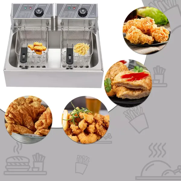 Fritézy 12 L 2500 W na hranolky kuře restaurace domácí kuchyně vaření nerezová dvojitá fritéza