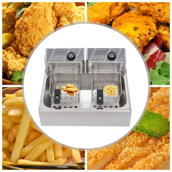 Fritézy 12 L 2500 W na hranolky kuře restaurace domácí kuchyně vaření nerezová dvojitá fritéza