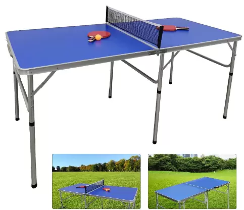 CNCEST Multistore 2002 skládací stůl na stolní tenis s pingpongovou sítí a raketami Modrá 152 x 76 x 76 cm