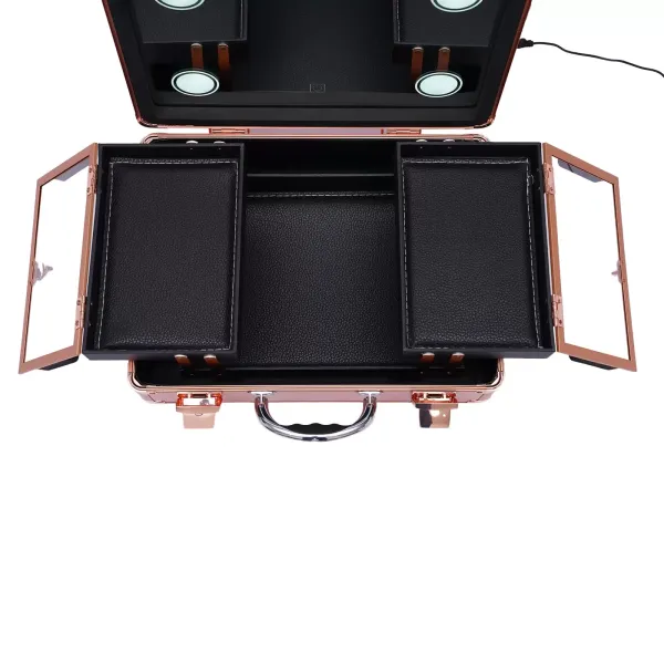 Makeup Train Case – Kosmetický organizér Makeup Case se světlem a zrcadlem/Pouzdro na make-up s jednotlivými přepážkami/Velká sada pro organizaci make-up Artist