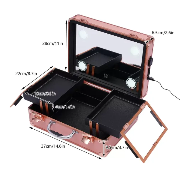 Makeup Train Case – Kosmetický organizér Makeup Case se světlem a zrcadlem/Pouzdro na make-up s jednotlivými přepážkami/Velká sada pro organizaci make-up Artist