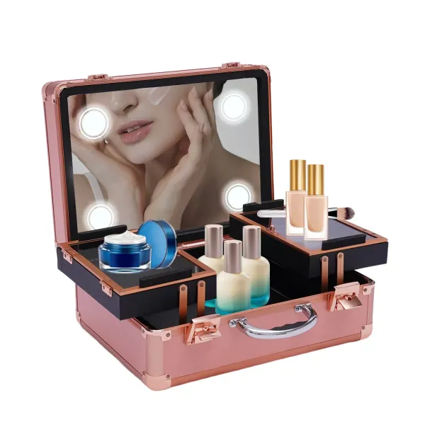 Makeup Train Case – Kosmetický organizér Makeup Case se světlem a zrcadlem/Pouzdro na make-up s jednotlivými přepážkami/Velká sada pro organizaci make-up Artist