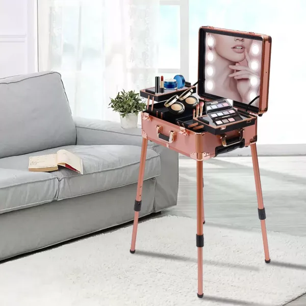 Make-up box, umyvadlo se 4 kolečky, osvětlení, zrcadlo, profesionální umyvadlo, snadno čistitelné víko a police