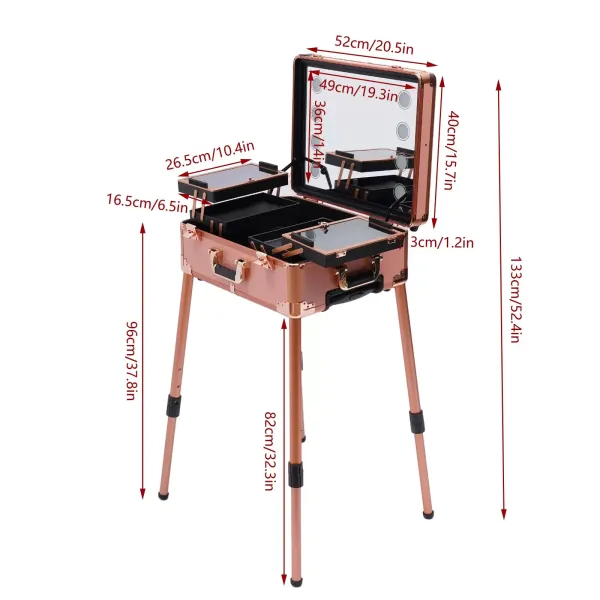 Make-up box, umyvadlo se 4 kolečky, osvětlení, zrcadlo, profesionální umyvadlo, snadno čistitelné víko a police