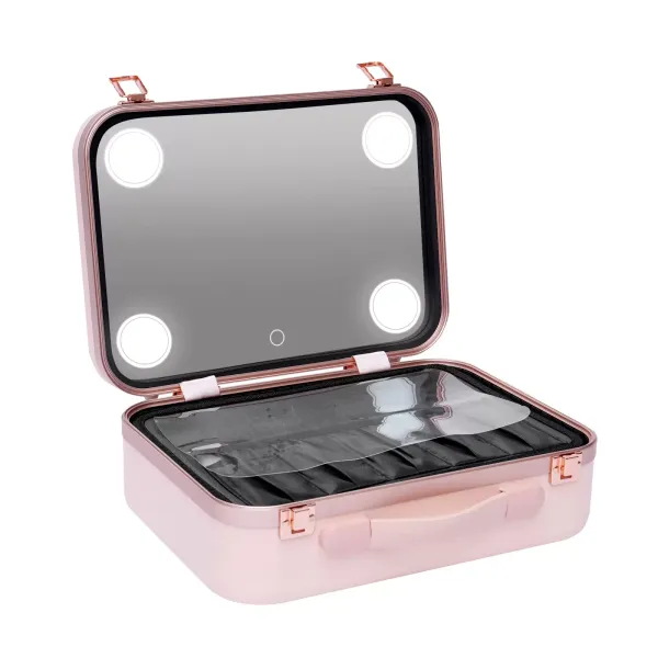 Kosmetická taštička na make-up se světly a zrcátky, na produkty péče o pleť, růžová a bílá, růžová, jednoduchost
