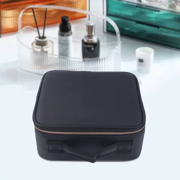 Přenosné pouzdro na make-up se zrcátkem 26 x 23 x 11 cm, černé, s přepážkou, toaletní taška, pro ukládání na cesty