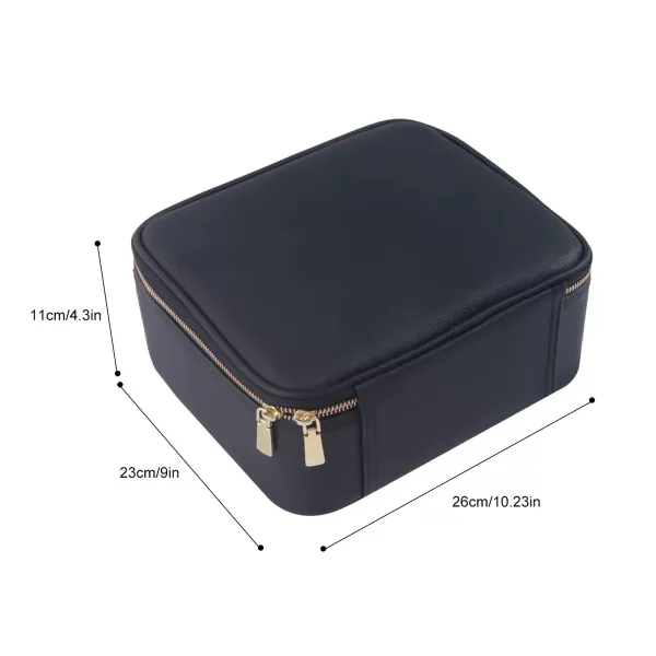 Přenosné pouzdro na make-up se zrcátkem 26 x 23 x 11 cm, černé, s přepážkou, toaletní taška, pro ukládání na cesty