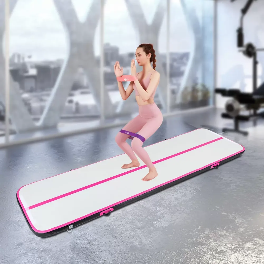 Gymnastická podložka 4 m x 1, nafukovací, s taškou a elektrickou vzduchovou pumpou, podložka na jógu, sportovní podložka, jóga, posilovna – růžová