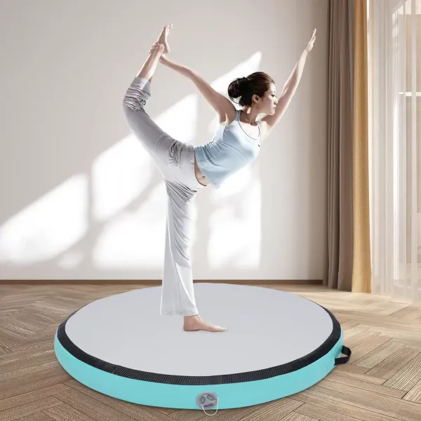 Gymnastická podložka 3,93 palce zesílená kulatá nafukovací gymnastická podložka pro domácí venkovní podložku na cvičení jógy Gymnastická zelená