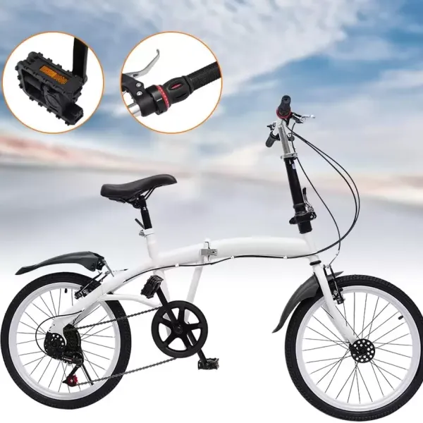 20" skládací kolo z uhlíkové oceli – malé unisexové skládací kolo – 7 rychlostí – přední V brzda a zadní brzda – městské kolo pro dospělé – bílá 20" skládací kolo z uhlíkové oceli – malé unisexové skládací kolo – 7 rychlostí – přední V brzda a zadní brzda – městské kolo pro dospělé – bílá