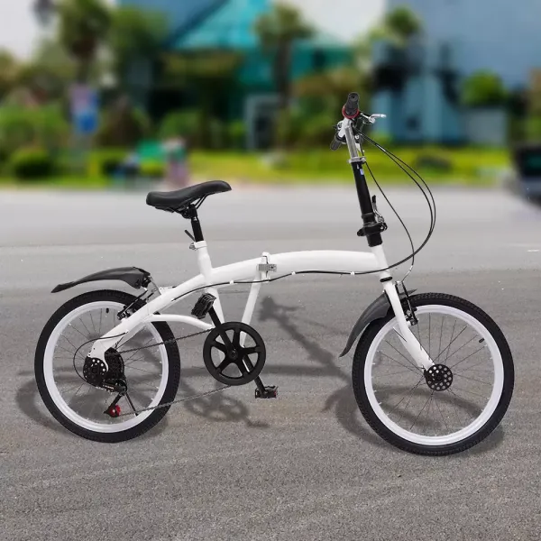20" skládací kolo z uhlíkové oceli – malé unisexové skládací kolo – 7 rychlostí – přední V brzda a zadní brzda – městské kolo pro dospělé – bílá