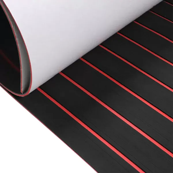 EVA pěnová lodní podlaha, podložka na kajak, 6 mm, samolepicí, 240 x 90 cm, černá s červeným prošíváním EVA pěnová lodní podlaha, podložka na kajak, 6 mm, samolepicí, 240 x 90 cm, černá s červeným prošíváním