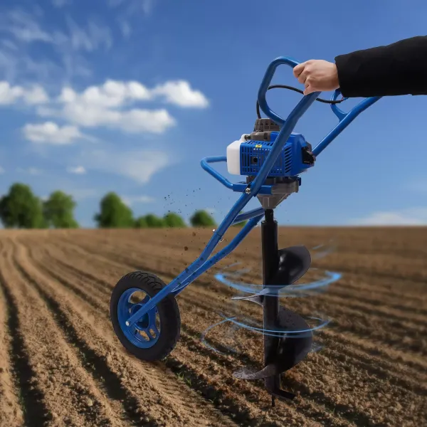 2-taktní benzínový šnek 63CC 2,2 kW s 8cm vrtákem s gumovým kolem Flexibilní pohyb – modrá