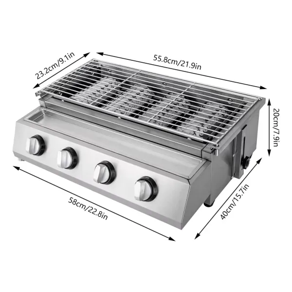 Bbq propanový plynový gril Nerezový zahradní gril na zahradní gril vhodný pro zahradní terasu a balkon 22,8 * 15,7 * 7,9 palců 4 tepelná trubka