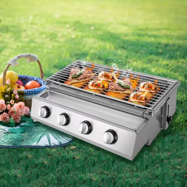 Bbq propanový plynový gril Nerezový zahradní gril na zahradní gril vhodný pro zahradní terasu a balkon 22,8 * 15,7 * 7,9 palců 4 tepelná trubka Bbq propanový plynový gril Nerezový zahradní gril na zahradní gril vhodný pro zahradní terasu a balkon 22,8 * 15,7 * 7,9 palců 4 tepelná trubka
