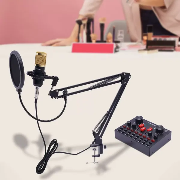Streamovací mikrofon BM800 se zvukovou kartou V8s Live Sound Card Balíček kondenzátorového mikrofonu USB nabíjecí kabel pro Live DJ 16 Sound Effect