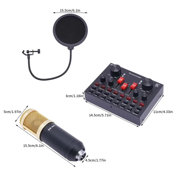 Streamovací mikrofon BM800 se zvukovou kartou V8s Live Sound Card Balíček kondenzátorového mikrofonu USB nabíjecí kabel pro Live DJ 16 Sound Effect