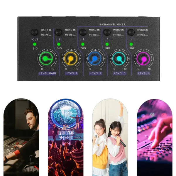 4kanálový linkový mix, mini nízkošumový audio mix, podpora 4 v 1, mono a stereo audio mix