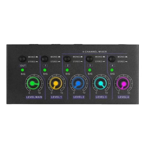 4kanálový linkový mix, mini nízkošumový audio mix, podpora 4 v 1, mono a stereo audio mix 4kanálový linkový mix, mini nízkošumový audio mix, podpora 4 v 1, mono a stereo audio mix