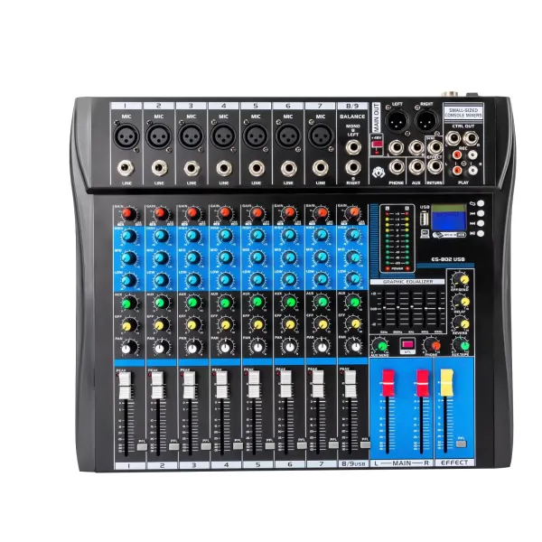 Live Mixer Micfuns Professional 8kanálový stereofonní zvukový mixážní pult Bluetooth USB nahrávací počítač Přehrávání Phantomové napájení USB digitální audio mixážní zesilovač