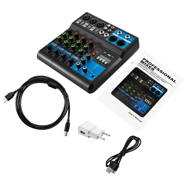Mini DJ Audio Mixer Systém konzoly zvukové karty, 5kanálový 48V Phantom Power s Bluetooth USB MP3 Mini DJ Audio Mixer Systém konzoly zvukové karty, 5kanálový 48V Phantom Power s Bluetooth USB MP3