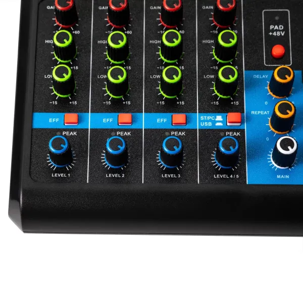 Mini DJ Audio Mixer Systém konzoly zvukové karty, 5kanálový 48V Phantom Power s Bluetooth USB MP3
