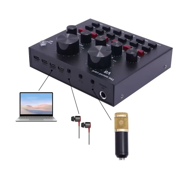 V8 Live Kondenzátorová sada mikrofonu, zvuková karta, audio mix, měnič hlasu, se stojanem na mikrofon, USB, pro živé vysílání V8 Live Kondenzátorová sada mikrofonu, zvuková karta, audio mix, měnič hlasu, se stojanem na mikrofon, USB, pro živé vysílání