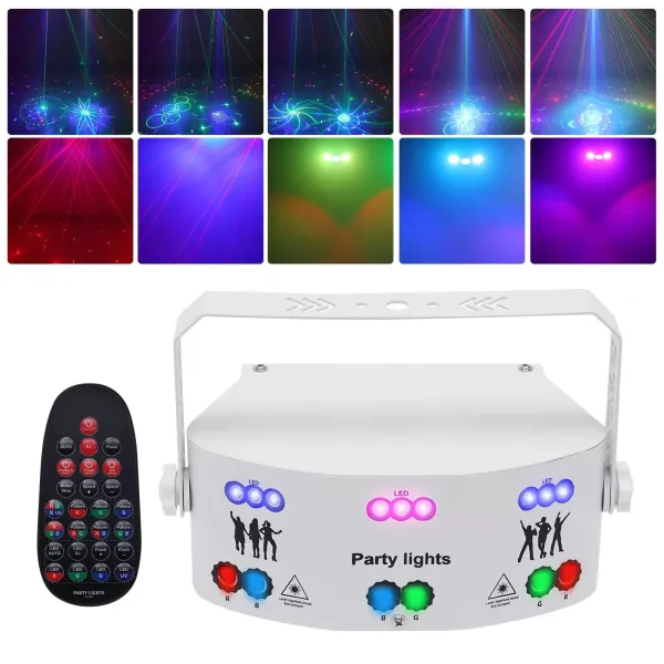 Disco Party Light s 15 čočkami, vnitřní osvětlení DJ stage DMX 512 Zvukem aktivovaný projektor se 192 vzory (bílý)