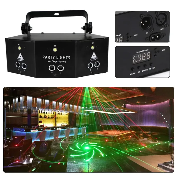 CNCEST 9-očí laserový LED RGB světelný DJ projektor Disco stage Lighting Světelný efekt DMX efektový projektor