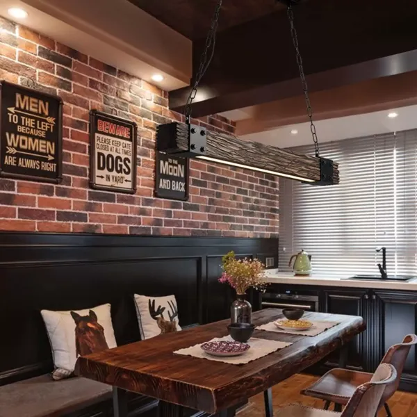 Retro dřevěné závěsné svítidlo - průmyslové závěsné svítidlo - vintage - výškově nastavitelné - do jídelny, baru, restaurace, obývacího pokoje, kavárny